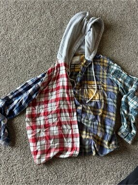Mixed Plaid Hooded Flannel